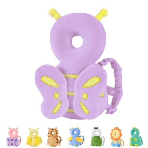 JunNeng Baby Head Protector Backpack for Walking Crawling, Purple Butterfly | Soft, Breathable, Adjustable, Baby Fall Back Head Protector for Falling
