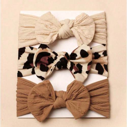 3pcs Nylon Leopard Print Bow Headbands For Babies (Paper Card For Decoration) Love Valentine | SHEIN USA