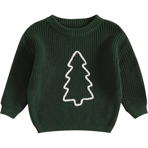 Lesimsam Toddler Baby Boy Girl Christmas Outfit Embroidery Knit Sweater Oversized Knitted Sweatshirt Pullover Winter Clothes