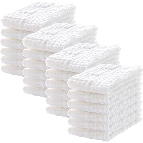 Lovely Care 24 Pack Muslin Burp Cloths 100% Cotton Muslin Cloths Large 20''x10'' Extra Soft and Absorbent Baby Burping Cloth - White
