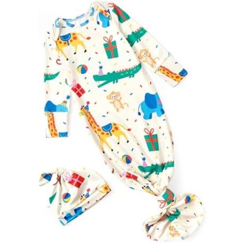 PATPAT Baby Sleeper Gown with Hat for Newborn, Knotted Baby Gown with Fold-Over Mittens for Infant Girl Boy Home Coming Gift