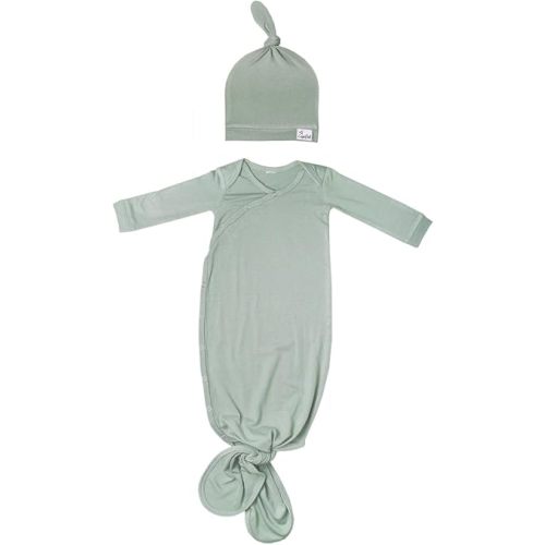 Copper Pearl Newborn Knotted Gown and Baby Beanie Top Knot Hat Bundle | Briar