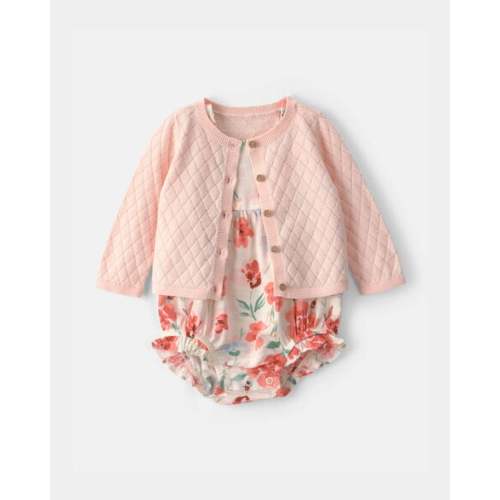 Baby Girl 2-Piece Floral Cardigan & Bubble Set - Pink | Carter's