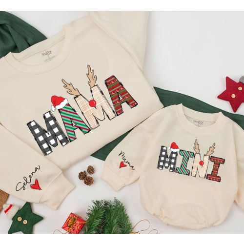 Personalized Mama And Mini Sweatshirt, Mom And Baby Matching Family Shirt, Daughter Kid Sweatshirt, Christmas OutFit,Baby Girl Romper Gift