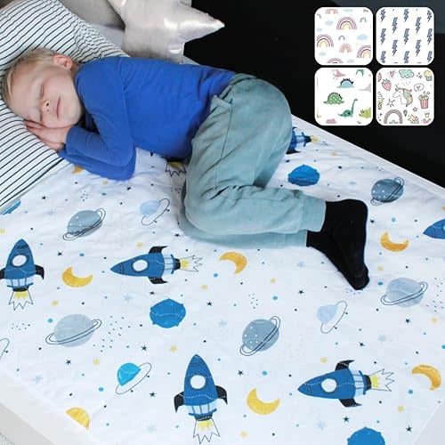 Hygge Sheets® Potty Training Pee Pads for Kids, Toddlers - 2 Pack - 100% Waterproof, Non Slip Bed Wetting Pad for Twin Beds - Washable, Reusable Mattress & Sheet Protector - Space