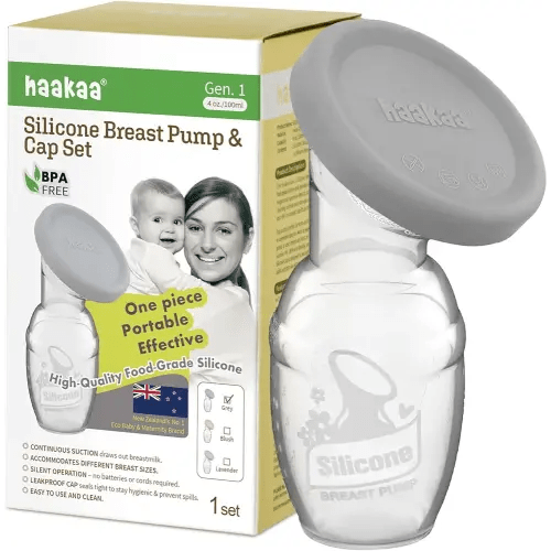 Haakaa Tire-lait manuel avec capuchon en silicone de qualité alimentaire (Gris) 100 ml