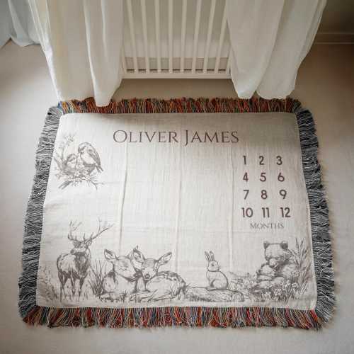 Woodland Milestone Blanket Woodland Nursery Decor Woodland Monthly Baby Blanket Woodland Baby Shower Gift Woodland Baby Blanket for Pictures