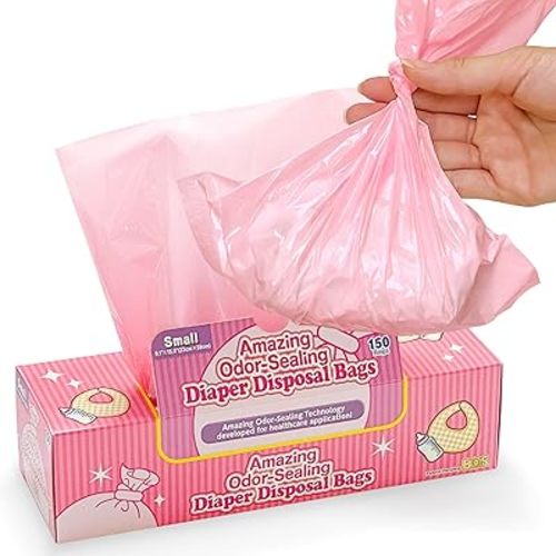 BOS Amazing Odor Sealing Baby Diaper Disposal Bags - Durable and Unscented [Size: S, Color: Pink] (150 count, Pack of 1) (150 Bags)