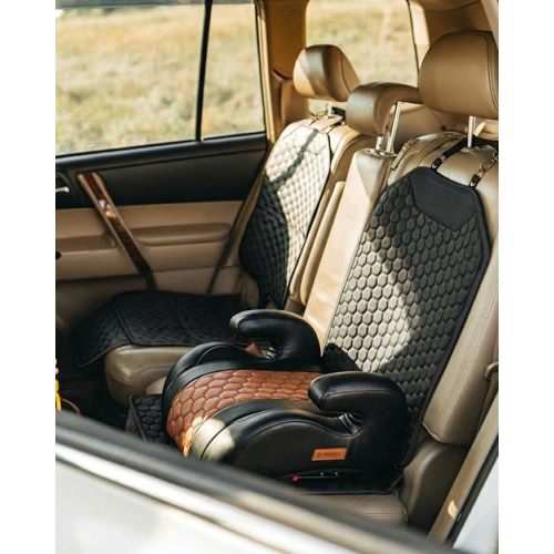 Owleys Set Seat Back Organizer & Car Seat Protector Hexy Waterproof & Non-Slip Protector for Child Car Cushion for Leather and Fabric Seats (Black 2pcs)