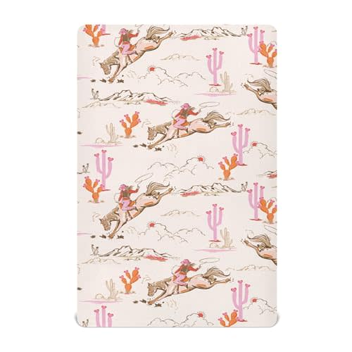 Mazeann Cowgirl Western American Crib Sheets Soft Breathable Fitted Baby Crib Sheets Mattress Cover for Girl Boys, 52" x 28" x 9"