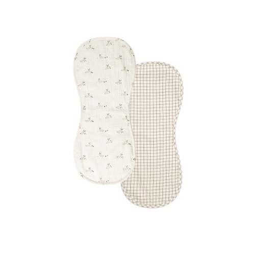 Quincy Mae Burp Cloth, 2 Pack - Bunnies, Cedar Check