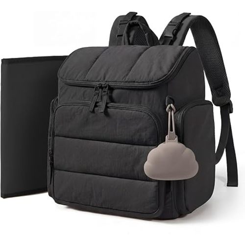 mommore Diaper Bag Backpack, Baby Bag with Waterproof Changing Pad and Stroller Straps for Toddler, Diaper Backpack for Mom Dads with Insulated Pockets & Pacifier Case, Baby Essential, Black