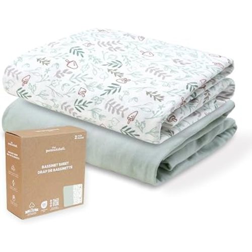 Organic Cotton Bassinet Sheets Boy Girl - 2pk Fitted Baby Bed Sheets, Sage