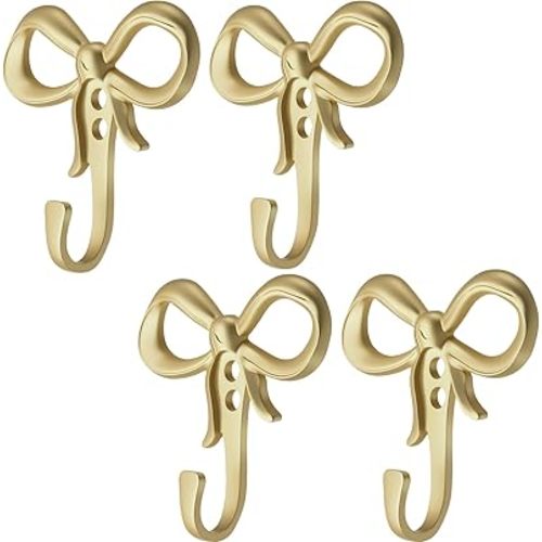 4 Pack Small Bow Wall Hook Bow Knot Hooks for Wall 2.36'' Decorative Coat Holder Metal Bowknot Door Hanger for Hats Bags Tie Bath Towels Coats
