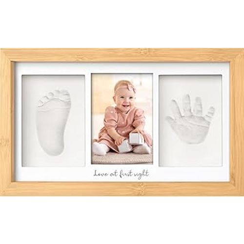 KeaBabies Baby Hand and Footprint Kit - Clay Handprint Keepsake Frame, Newborn Nursery Picture Frame, Personalized New Mom Gifts for Baby First Christmas Shower (Bamboo)
