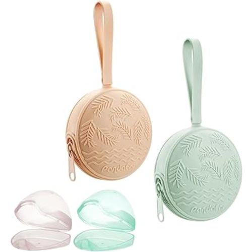 PandaEar 4 Pack Pacifier Holder Case Set | 2 Pack Silicone Portable Travel Pacifier Pouch & 2 Pack Transparent Nipple Holder Case Container Trave l Boxes | BPA Free| Universal Accessories Holders