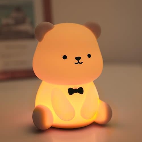 Silicone Teddy Bear Night Light for Kids Room, Rechargeable 7 Colors Changeable 3 Level Brightness Timing Sleeping Lamp Kawaii Nursery Night Lights for Kids Room Gift Decor