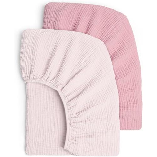 lulumoon Muslin Mini Crib Sheets: Pack and Play Sheets 38" x 26" | Boho Floral Print for Baby Girls Nursery Bedding & Gift 2Pack - Soft & Breathable Cotton Gentle on Newborn Skin