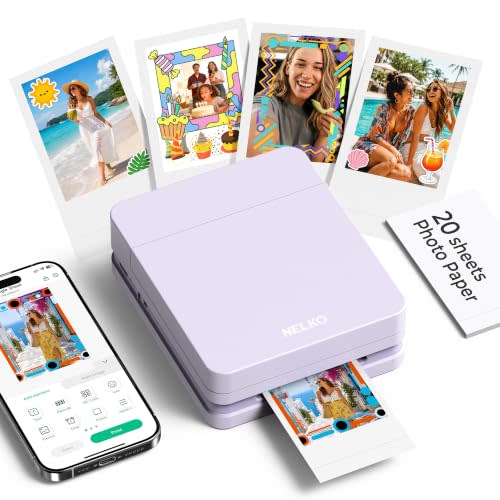 Nelko PP01 Photo Printer, 2x3 Portable Photo Printer, Mini Printer, Purple | Instant Color Inkjet Printer for Smartphone, Sticky-Back Photos, Bluetooth Compatible with iOS & Android, AI App Editing