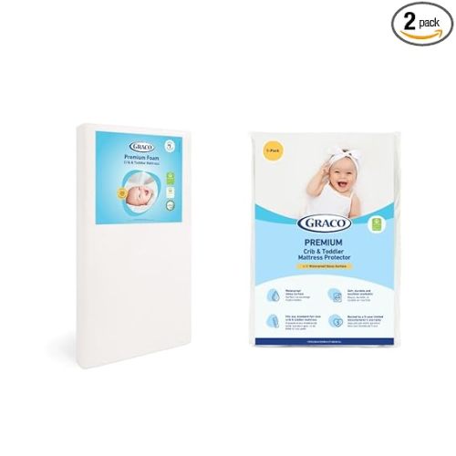 Graco Premium Crib Mattress & Protector Value Bundle (1-Pack) – Includes GREENGUARD Gold Certified Crib & Toddler Mattress, GREENGUARD Gold Certified Waterproof Protector