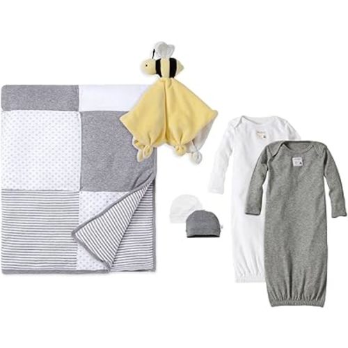 Burt's Bees Baby Unisex Baby Gift Set - Baby Sleeper Gowns, Hats, Reversible Quilt & Plush Toy, 100% Organic Cotton Essentials Bundle