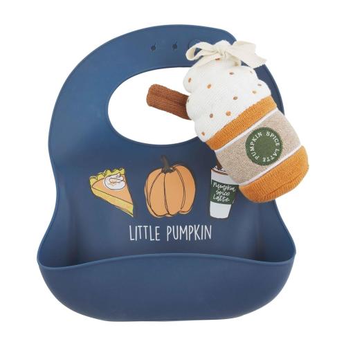 Mud Pie Pumpkin Spice Bib & Rattle Set - Blue