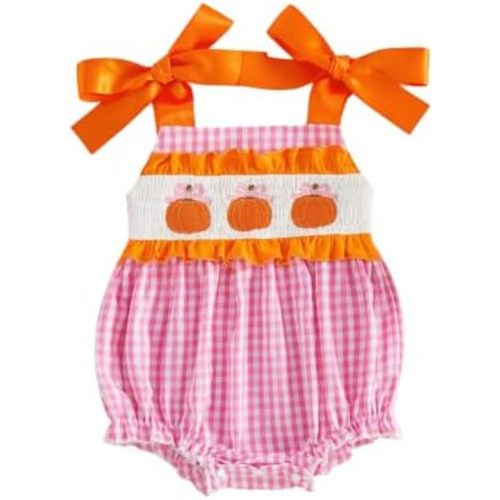 Baby Girl Halloween Outfit Newborn Pumpkin/Boo Sleeveless Romper