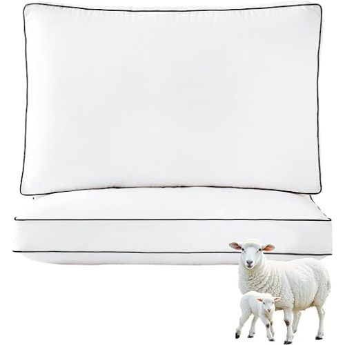 YOUR MOON Natural Soft Wool Pillow King Size Set of 2, Fluffy Thick Australian Wool & Down Alternative Pillow for Sleeping, 100% Cotton Cover, Support Gusseted Bed Pillows for Side Sleeper(White)