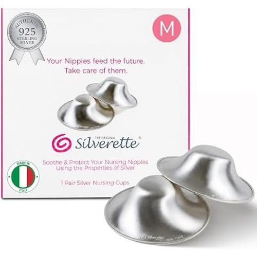 Silverette® The Original Silver Nursing Cups, Nipple Covers for Breastfeeding Essentials, Pure 925 Silver Nipple Shields