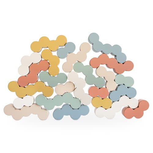 mushie Wooden Balance Blocks | 24 pcs Stacking and Montessori Toys for Kids 3 Years+ (Tropical)