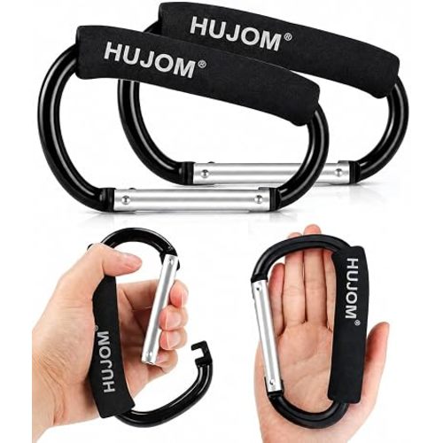 Stroller Hooks 2 Pack Heavy Duty Large Carabiner Clips for Bags & Baby Gear | Universal Fit, Hang Diaper, Purse, Grocery & Shopping Bags, Mommy Accessories, Backpack, Camping, Hiking, Travel, Moms gift