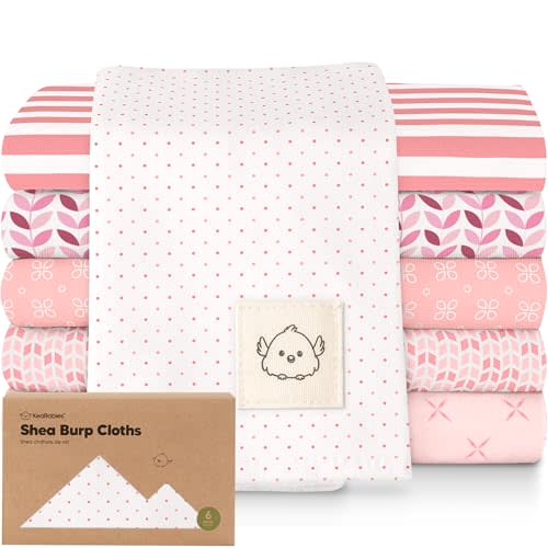 Organic Burp Cloths Baby Boy, Girl - 6-Pack Large Cotton Burping Cloths for Babies, Spit Up Rags, Super Absorbent, Ultra Soft Newborn Rag, Gender Neutral, Machine Washable, Durable (Blush)