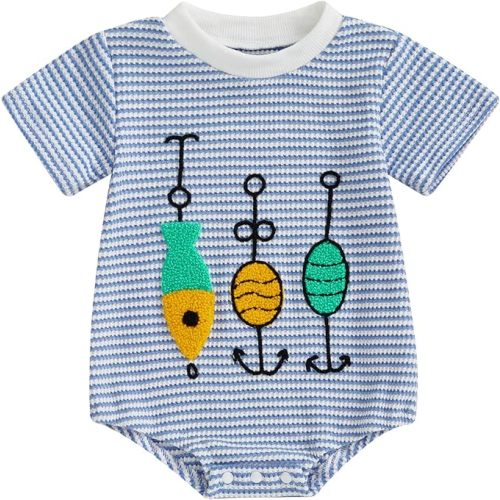 VISGOGO Unisex Baby Boy Girl Striped Romper Waffle Short Sleeve Bubble Oversized Romper Bodysuit Summer Onesie Clothes