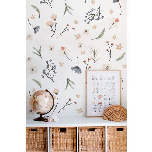 Watercolor Flower Greenery Wall Decals Nature Sticker Boho Nursery Leaves Flowers Room Decoration, LF463