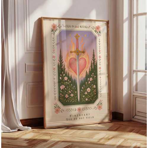 Fireheart Sword Art, You Do Not Yield, Fantasy Bookish Wall Poster, Book Lover Gift, Inspirational Book Quote, Reading Merch Art, Pink Sword
