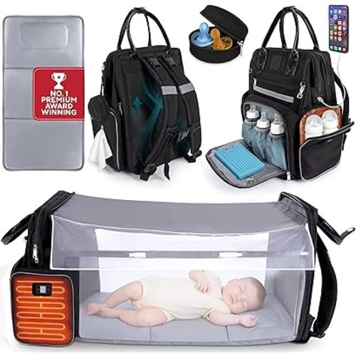 Award-Winning Baby Diaper Bag Backpack with Changing Station – Large Multifunction Waterproof Diaper Bag, Heated Bottle Pockets, Travel Baby Organizer Mom & Dad, Premium Baby Essentials, Newborn Gift