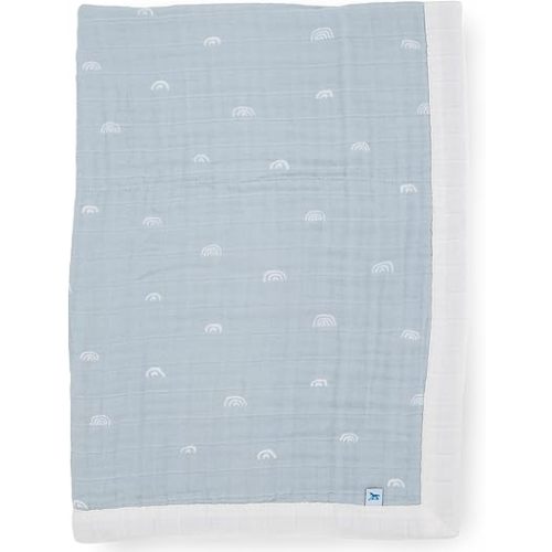 Little Unicorn Newborn Receiving Quilt | Ultra- Soft, Multi-Layered Muslin Fabric | Gift for Newborns & on-The-go (Blue Rainbow)