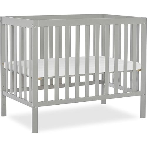 Dream On Me Edgewood 4-in-1 Convertible Mini Baby Crib in Cool Grey GreenGuard Gold & BSA, Non-Toxic, Compact 40×25×33″ Design, Converts to Mini Daybed & Twin Bed (Rails to Buy) 1″ Mattress Pad
