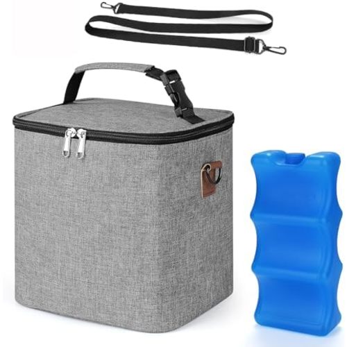Accmor Breastmilk Cooler Bag with Ice Pack, Baby Bottle Cooler Bags, Insulated Bottle Cooler Tote Bags On The Go, Fits 6 Large 9oz Bottles, for Nursing Mom Daycare Travel, Grey