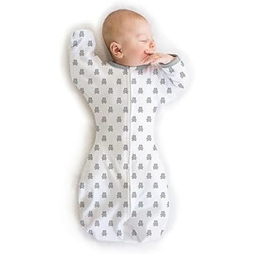 Amazing Baby Transitional Swaddle Sack, Arms Up Half-Length Sleeves & Mitten Cuffs, Swaddle for Newborn Transition to Baby Sleep Sack Wearable Blanket, Medium, 3-6 Month, 14-21 lb, Sterling Tiny Bear