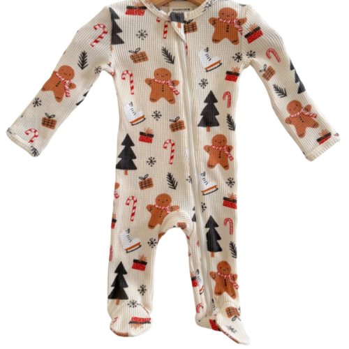 Organic Waffle Basic Zip Footie, Gingerbread Wonderland Snow – SpearmintLOVE