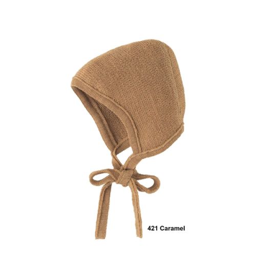 Disana Organic Merino Wool Knitted Melange Bonnet in Caramel Nature