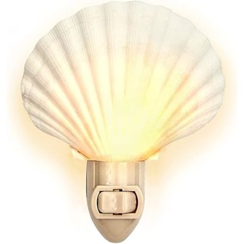 Nautical Crush Trading Seashell Night Light – Beach Night Light with White Clam – Shell Light for Bathroom – Sea Shell Lamp – Seashell Lamp Plug Into Wall
