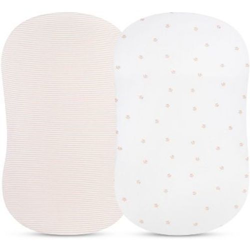 Ely's & Co. Baby Fitted Bassinet Sheet 100% Combed Jersey Cotton Mauve Tulip + Stripes