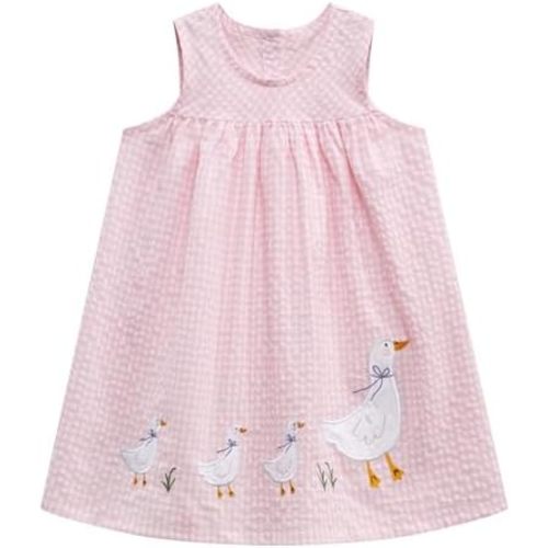 Little Girls Short Sleeve Summer Dress Easter Casual Applique Tunic Shirt Playwear Cotton Dresses