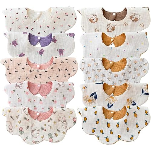 Baby Bibs Muslin Bibs for Baby Girl Boy for Drooling and Teething 10 Pack