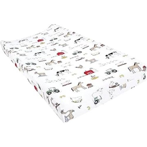 Hudson Baby Unisex Baby Cotton Changing Pad Cover, Farm, One Size