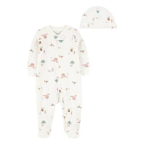Baby Girls Carter's 2-Pc. Barn Print 2-Way Zip Sleep & Play and Headwrap Set
