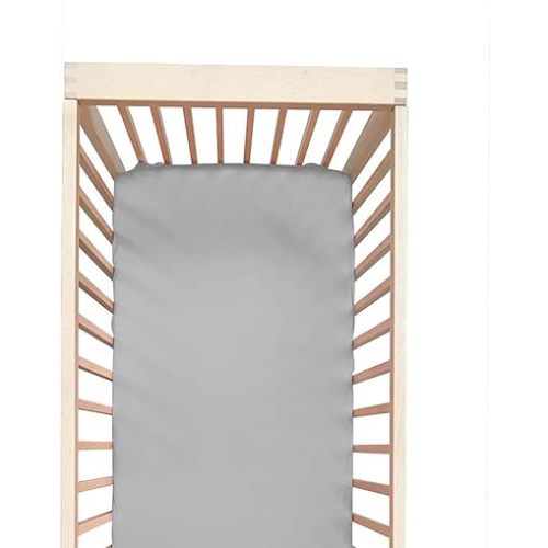 100% Silk Mini Crib Sheet Fitted for Pack N Play or Portable Playard, Soft Smooth Breathable for Baby Hair, Pack of 1 for Boys and Girls, 24 x 38 x 5, Grey
