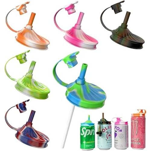 6 Pack Soda Can Lids with Straw,Silicone Soda Can Covers,Pop Can Cover,BPA-Free,Reusable Can Covers for soda,Coke,Beer,Juice,Beverage,Fits Standard Cans